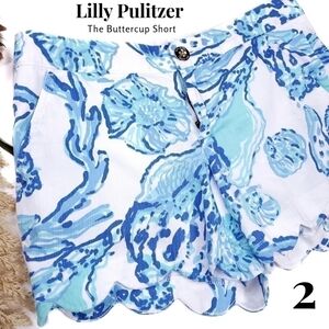 Lilly Pulitzer The Buttercup Blue White Scallop Floral Cotton Shorts Siz…